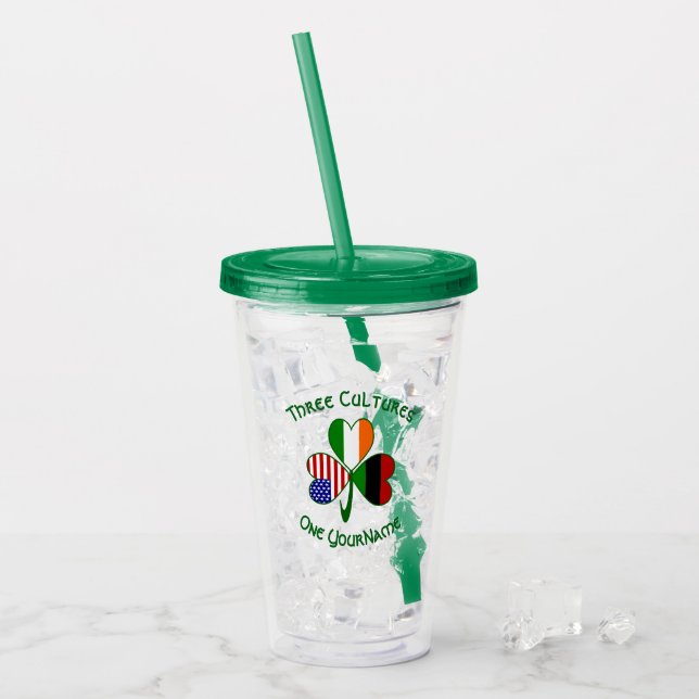 African American Irish Flags Shamrock Personalized Acrylic Tumbler (Front Ice)
