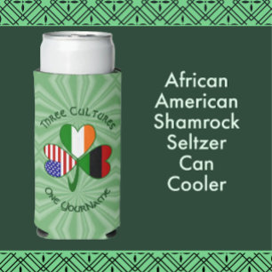 African American Irish Flags Shamrock Personalized Seltzer Can Cooler