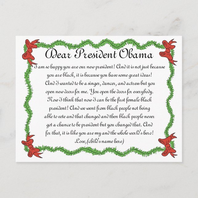 African-American Kids Letter to President Obama Holiday Postcard (Front)