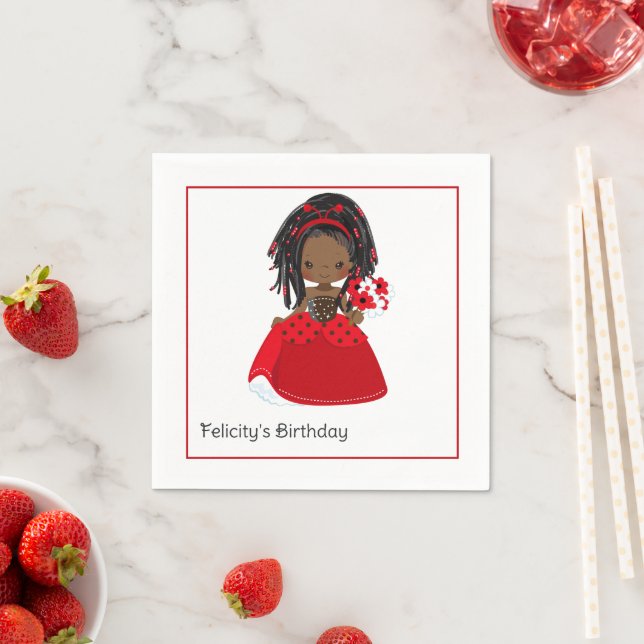 African American Ladybug Birthday Napkin (Insitu)
