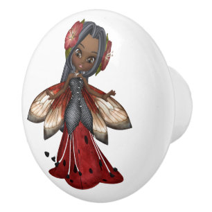 African American Ladybug Faerie Party Ceramic Knob