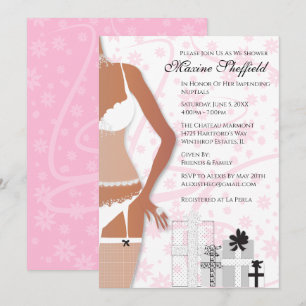 African American Lingerie Bridal Shower Pink   Invitation