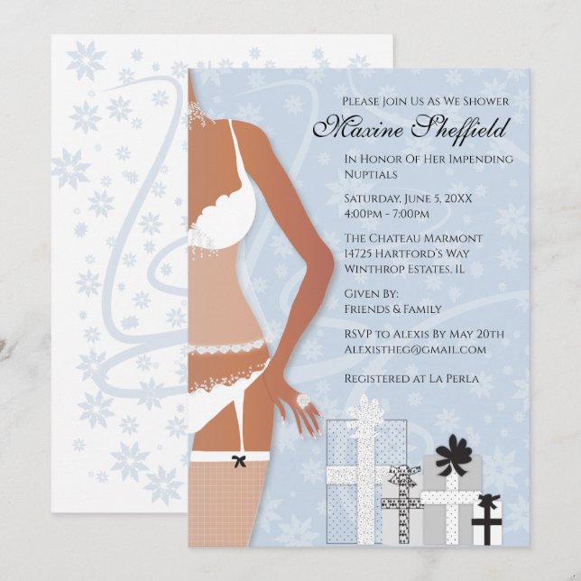 African American Lingerie Bridal Shower Platinum  Invitation (Front/Back)