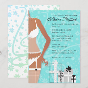 African American Lingerie Bridal Tiffany Green Invitation
