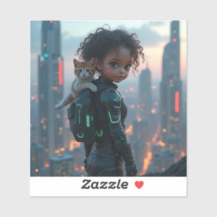 african american little gal with kitten
