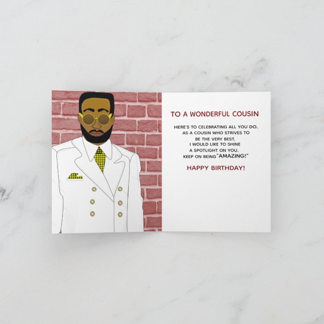 African American Male Cousin in White Suit  Card (Inside)
