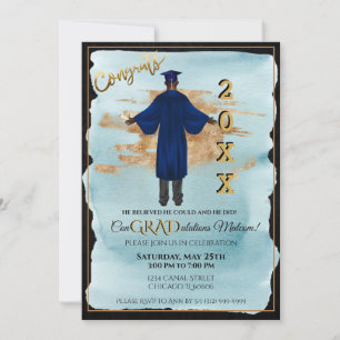 African American Male Grad Invitation (Dark Skin)