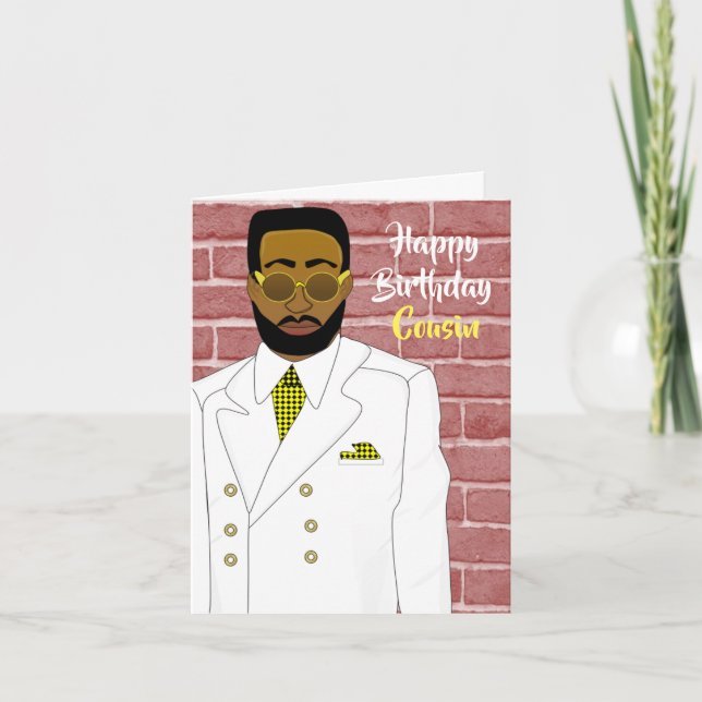 African American Male in White Suit Birthday Card (Front)