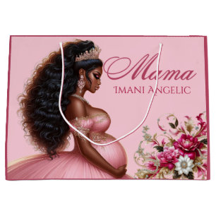 African American Mama to be Pink & Gold Large Gift Bag