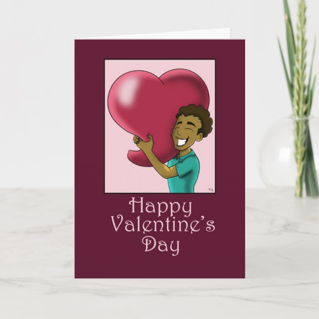 African American Man and Heart Valentine's Day Holiday Card (Front)