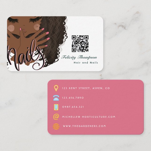 African American Manicurist Beauty QR Code Business Card (Front/Back)