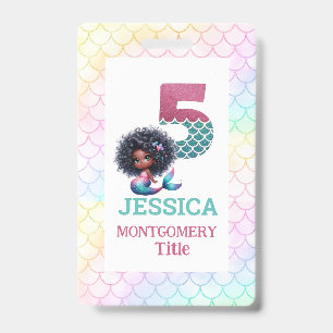 African American Mermaid 5Th Birthday Photo Badge