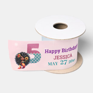 African American Mermaid 5Th Birthday  Satin Ribbon