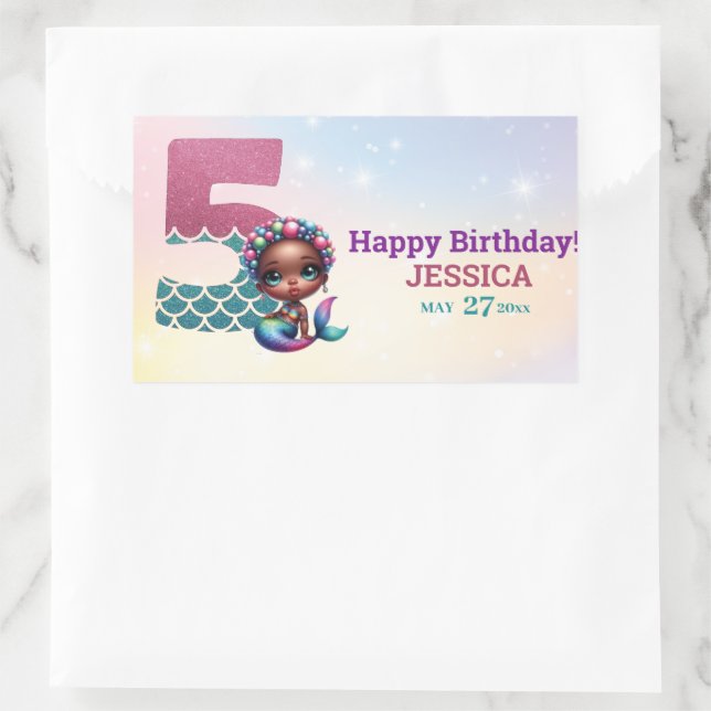 African American Mermaid 5Th Birthday  Sticker (Bag)