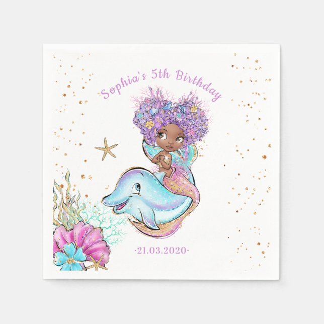 African American Mermaid Baby Shower Napkins (Front)