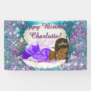 African American Mermaid Birthday Party Banner
