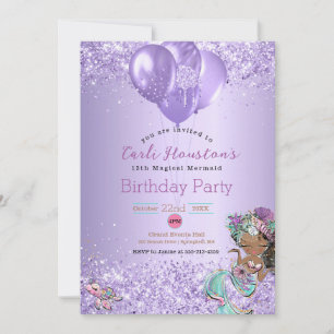 African American Mermaid Birthday Party Invitation
