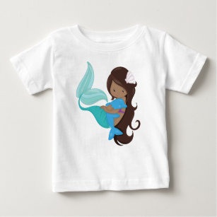 African American Mermaid, Brown Hair, Dolphin Baby T-Shirt