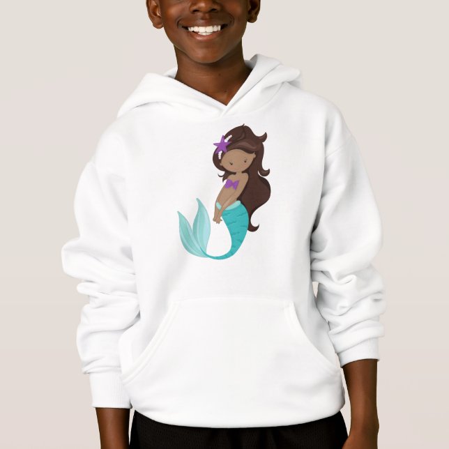 African American Mermaid, Brown Hair, Starfish (Front)