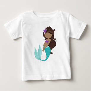 African American Mermaid, Brown Hair, Starfish Baby T-Shirt