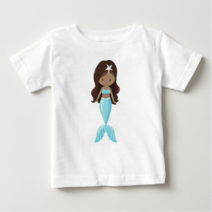 African American Mermaid, Cute Mermaid, Blue Tail Baby T-Shirt