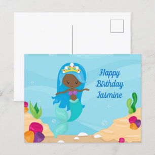 African American Mermaid Girl Custom Kids Birthday Postcard