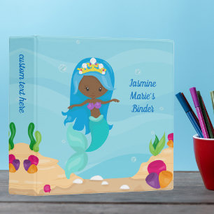 African American Mermaid Girl Cute Custom Kids Binder