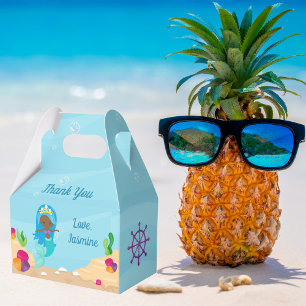 African American  Mermaid Girl Kids Birthday Party Favor Box