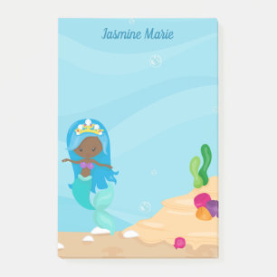 African American Mermaid Girl Personalized Kids Post-it Notes