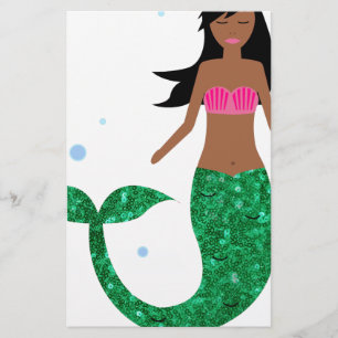 african american mermaid stationery