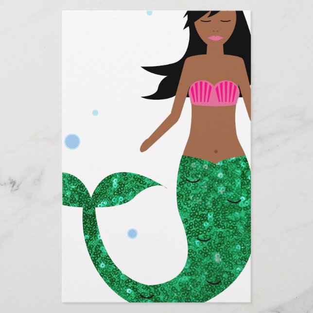 african american mermaid stationery (Front)