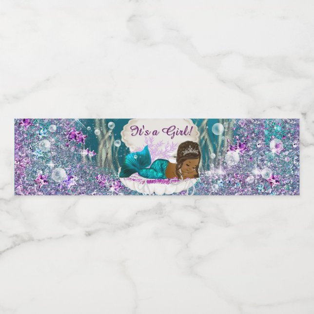 African American Mermaid Water Bottle Labels (Single Label)