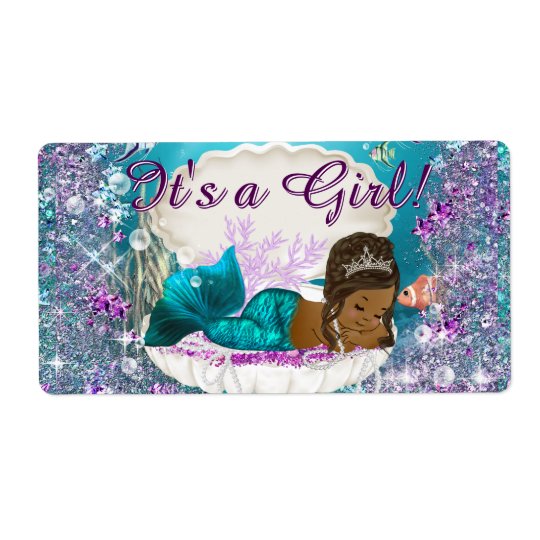 African American Mermaid Water Bottle Labels