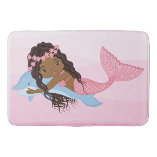 African American Mermaid with Dolphin Bath Mat