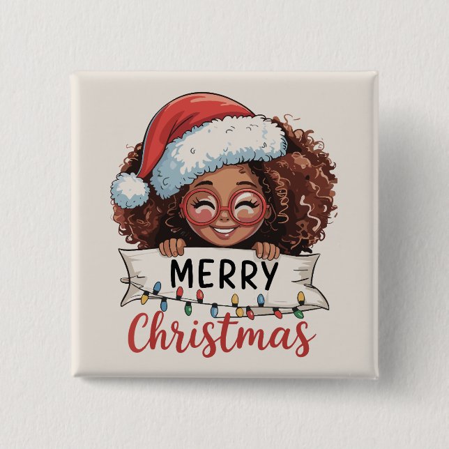 African American Merry Christmas African Black  2 Inch Square Button (Front)