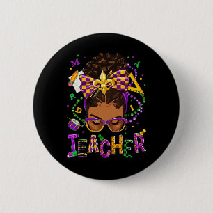 African American Messy Bun Mardi Gras New Orleans 2 Inch Round Button