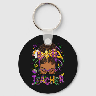 African American Messy Bun Mardi Gras New Orleans Keychain