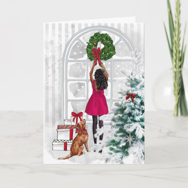 African American Modern Woman Christmas Card (Front)