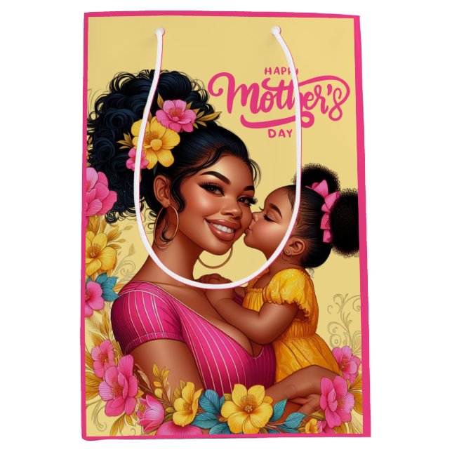 African American Mom & Daughter Happy Mother's Day Medium Gift Bag (Front)