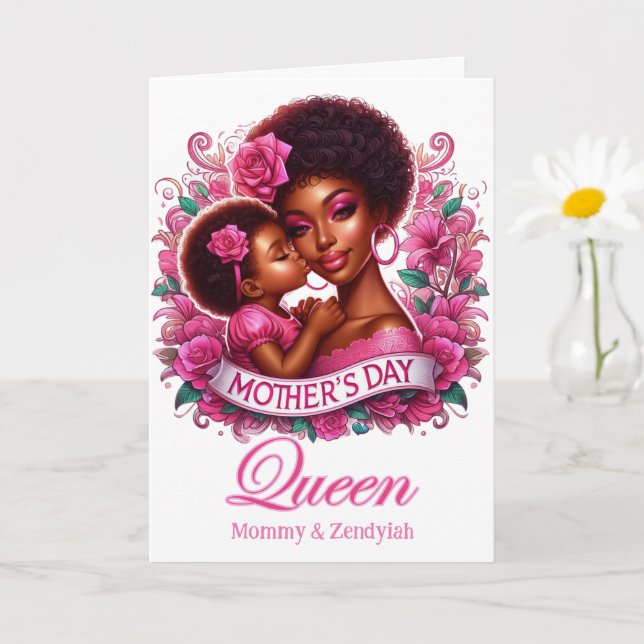 African American Mom & Daughter Mother's Day Queen Card (Small Plant)