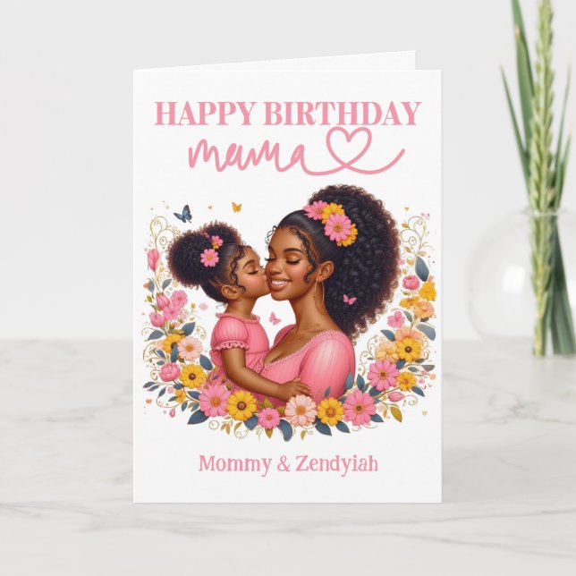 African American Mom & Daughter Pink Birthday Card (Front)