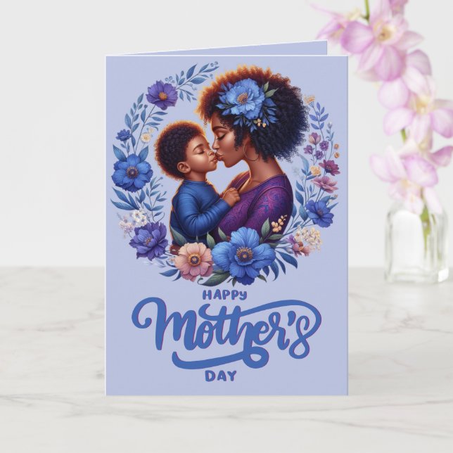 African American Mom & Son Happy Mother's Day Card (Orchid)