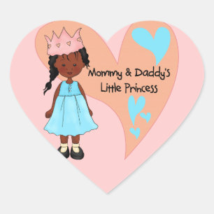 African American Mommy and Daddy's Princess Heart Sticker