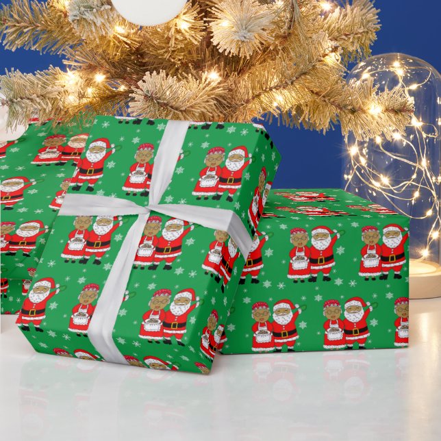 African-American Mr and Mrs Santa Claus Christmas  Wrapping Paper (Holidays)