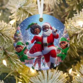 African American Mr & Mrs Claus Metal Ornament