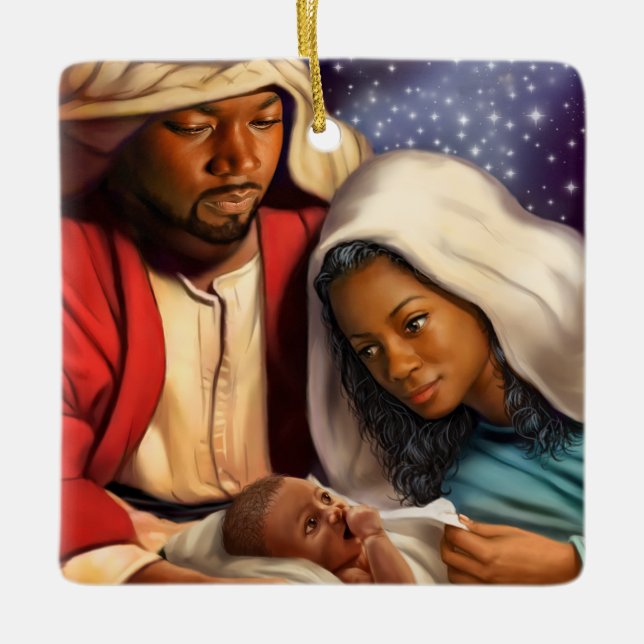 African American Nativity Art Christmas Ornaments (Front)