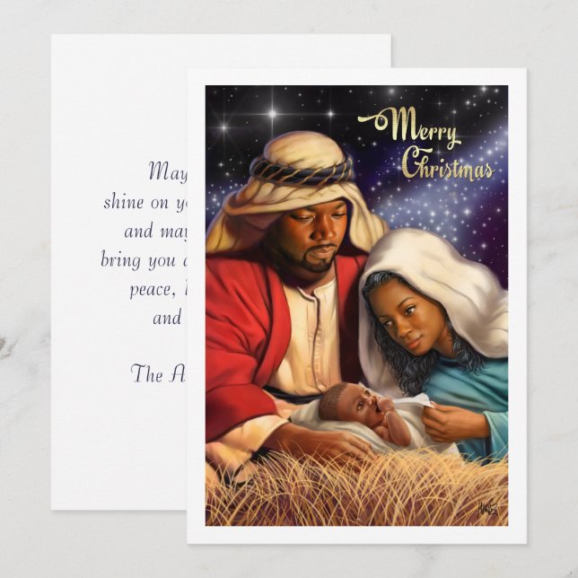 African American Nativity Art Flat Christmas Cards (Front/Back)