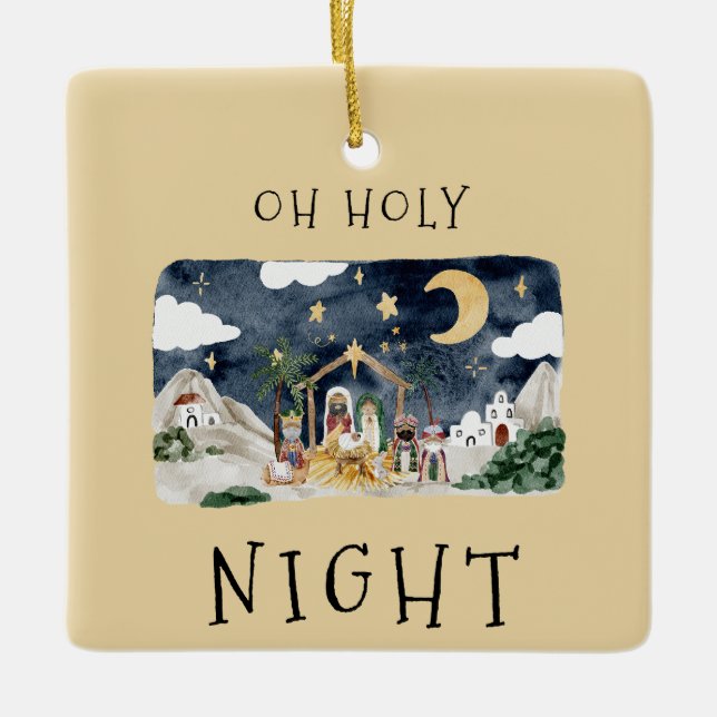 African American Nativity Christmas Card Ceramic Ornament (Front)