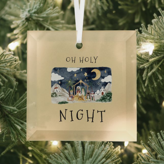 African American Nativity Christmas Card Glass Ornament (Insitu)