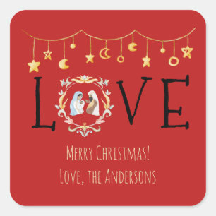African American Nativity Christmas Card Square Sticker